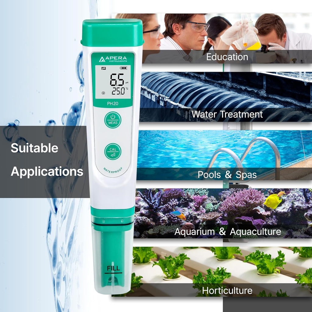 APERA INSTRUMENTS AI209 Value Series PH20 Waterproof pH Tester Kit, ±0.1 pH Accuracy