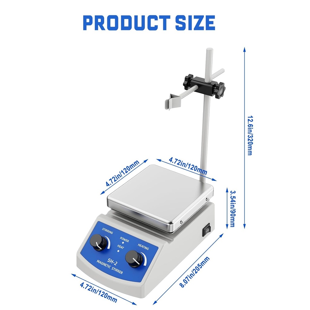 Magnetic Stirrer Hot Plate w/Stir Bar,100-2000rpm Magnetic Hotplate Stirrer, 180W Heating Power Hot Plate Stirrer, Max 520℉ Hot Plate with Magnetic Stirrer