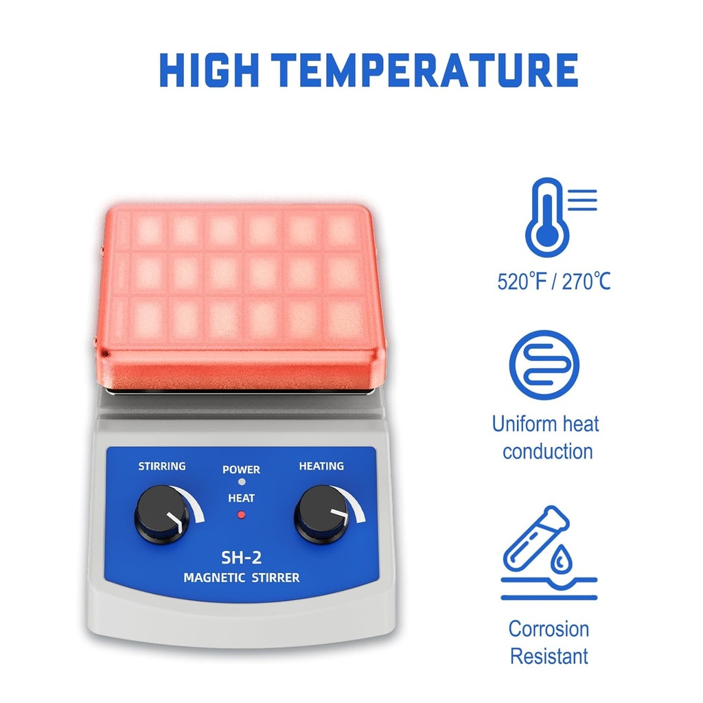Magnetic Stirrer Hot Plate w/Stir Bar,100-2000rpm Magnetic Hotplate Stirrer, 180W Heating Power Hot Plate Stirrer, Max 520℉ Hot Plate with Magnetic Stirrer