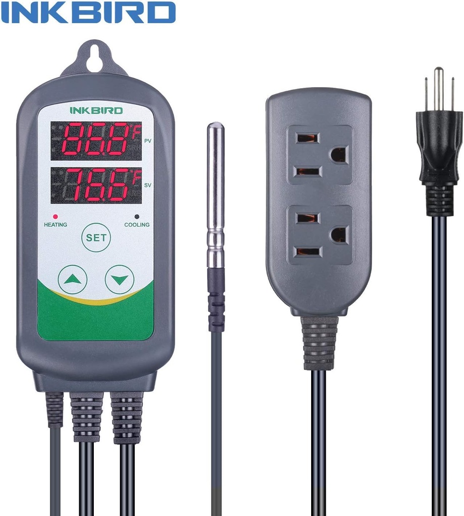 Combination Humidity Controller IHC200 Temperature Controller ITC308 Stage Pre Wired AC Dual Stage Outlet Thermostat Humidistat Cooling Heating Humidifier Dehumidifier