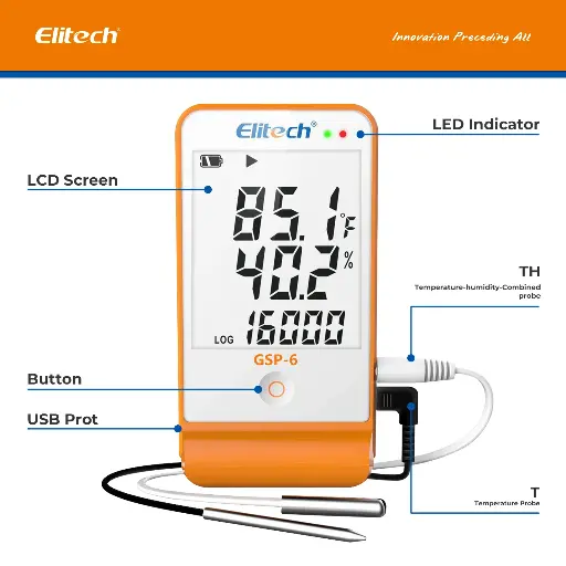 Elitech GSP-6 Temperature and Humidity Data Logger Recorder